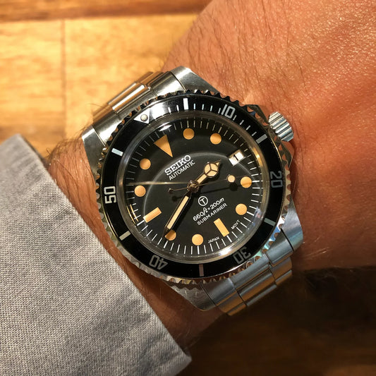 Seiko Submariner vintage hommage  military 5513 black bezel automatic diver